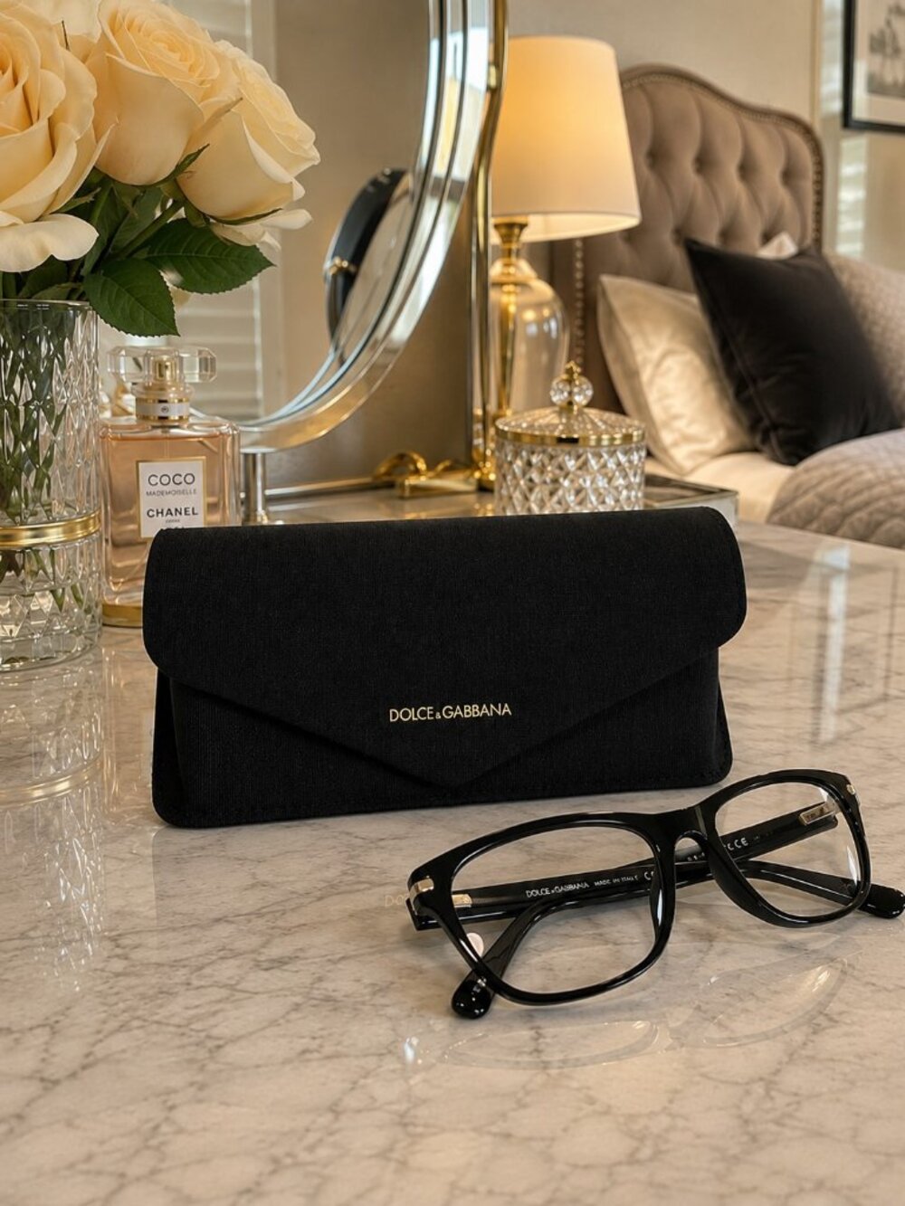 Dolce & Gabbana Black Minimalist Structured Fabric Envelope Eyewear Glasses Case